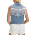 thumbnail image 3 of INSPIRE CHIC Women's Denim Vest Tassel Trim Button Down Sleeveless Fringe Jacket with Pockets Jean Vests M Light Blue, 3 of 6