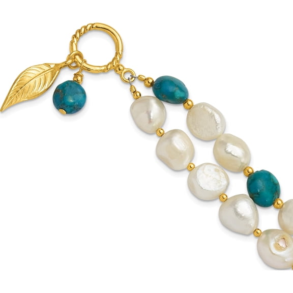 Sterling Silver Gold-Plated Fwc Pearl/Recon Zircon Toggle Bracelet (Width 18) (Length 7.5) - Jbsp