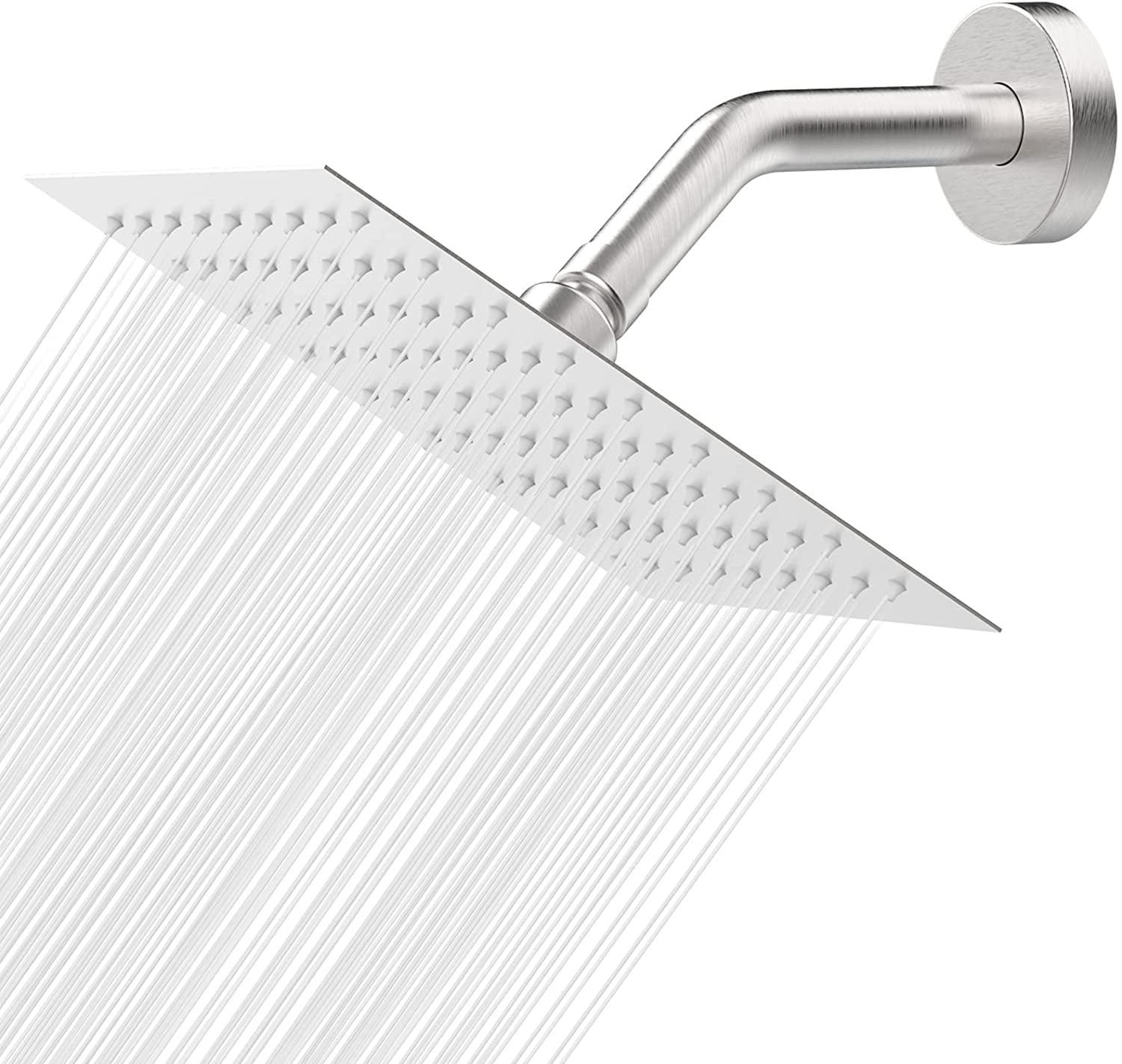 EastVita Rain Shower Head ,8' Square Shower Head ,brushed nickel shower head high pressure rainfall with extension arm,Waterfall Full Body Coverage with Silicone Nozzle