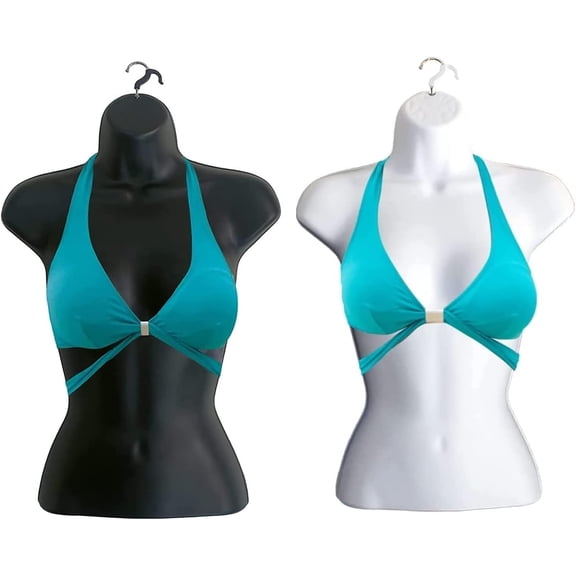 DisplayTown Black Female White Female Mannequin Injection Forms Half Rounded Waist Body Torso Dress Form with Only Hanging Hook, S-M Sizes