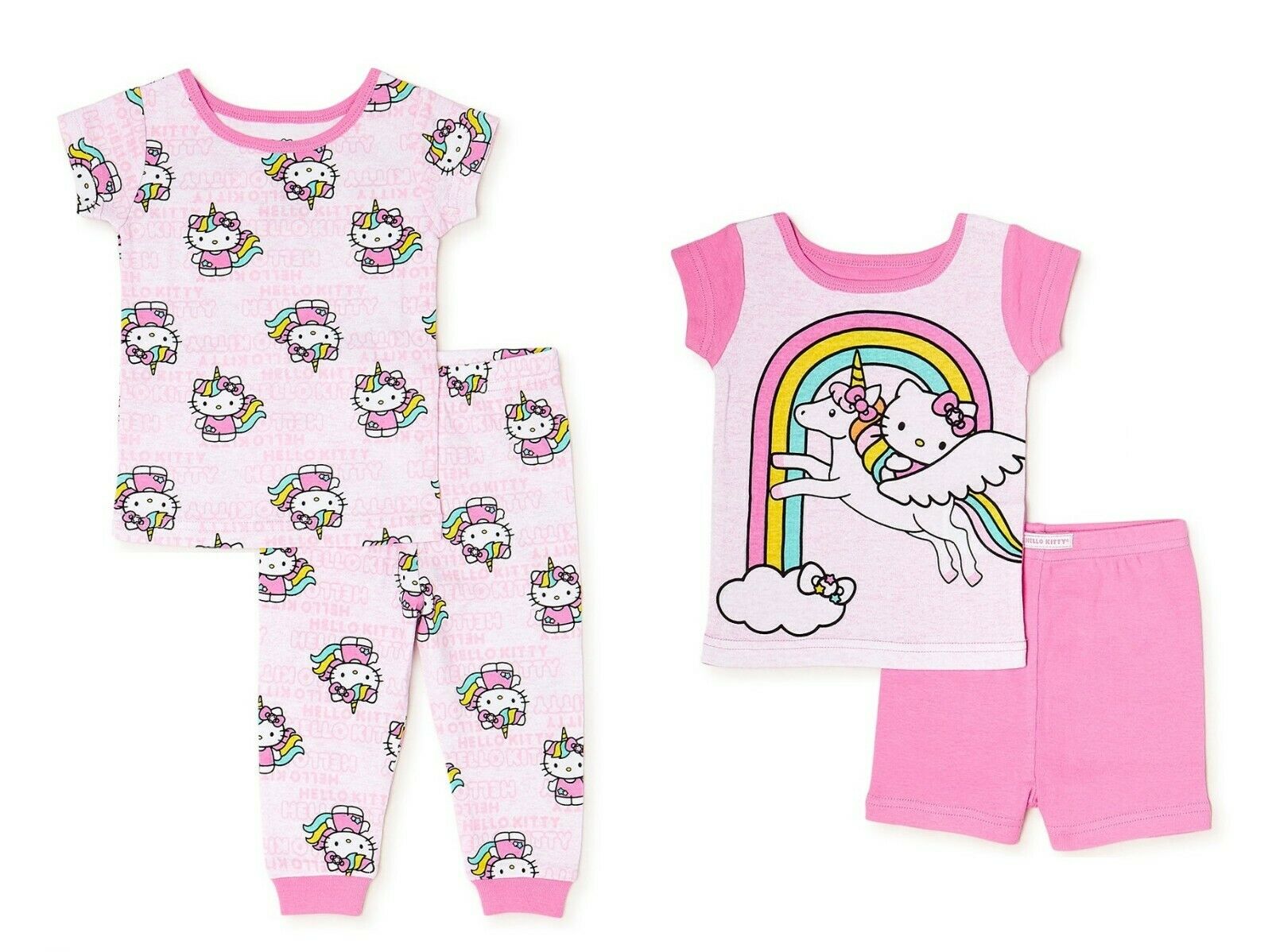 Hello Kitty Toddler Girls 4 Piece Cotton Short Sleeve Pajama Set Snug