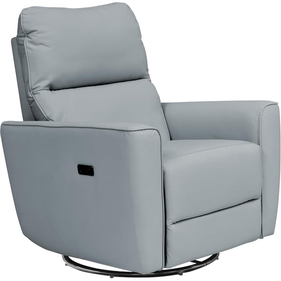 EastVita Power Recliner Chair Swivel Glider Upholstered Faux Leather Nursery Rocker Reclining Sofa Chair with Charging Port Curved Armrests Padded Backrest for Living Room and Bedroom (Gray)