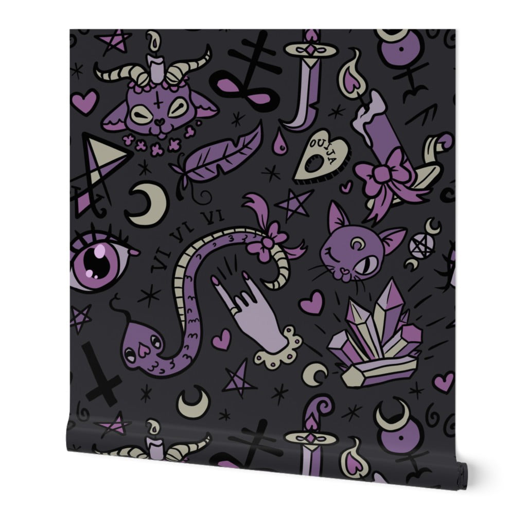 Peel-and-Stick Removable Wallpaper Spooky Halloween Cute Purple Black Magic Goth 