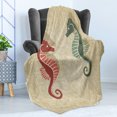 thumbnail image 4 of Seahorses Nautical Soft Flannel Fleece Throw Blanket, Graphic Colorful Beach Coral Reef Vintage Design Print, Cozy Plush for Indoor and Outdoor Use, 70" x 90", Forest Green Sand Brown, by Ambesonne, 4 of 5