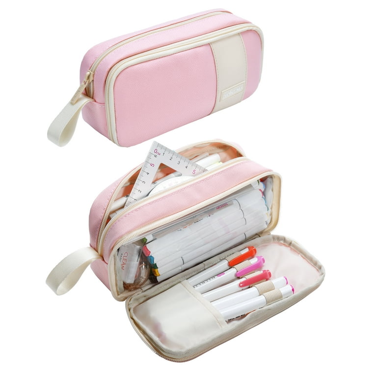 YOKUMA Pencil Case Aesthetic Pencil Pouch for Girls Boys Teens Adults  ,Clear Cute Kawaii Marker Pen Bag, Back to School Supplies for College  Students Large Capacity Organizer, Pink 