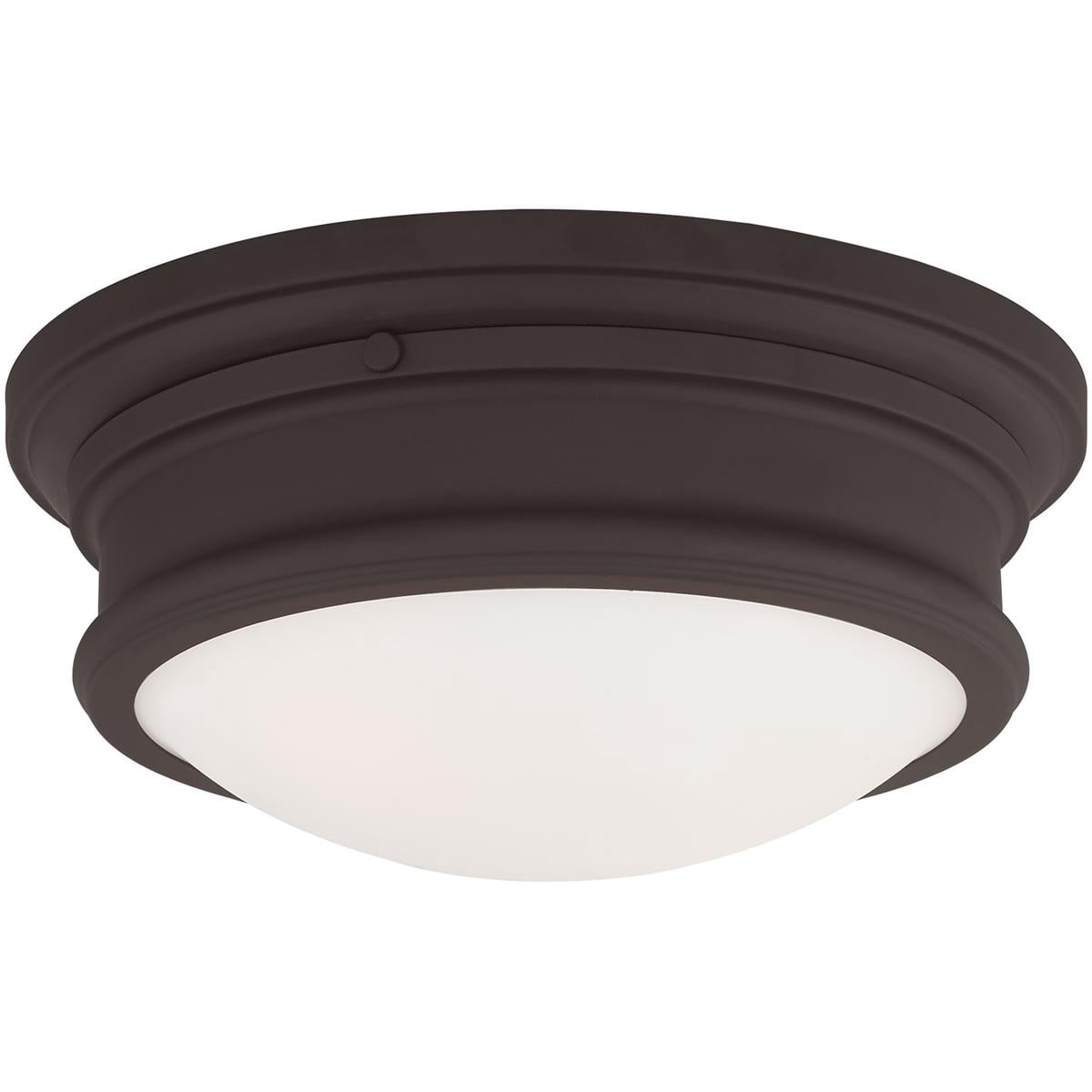 2 Light Bronze Ceiling Light fixture with Hand Blown Satin White Glass Shade