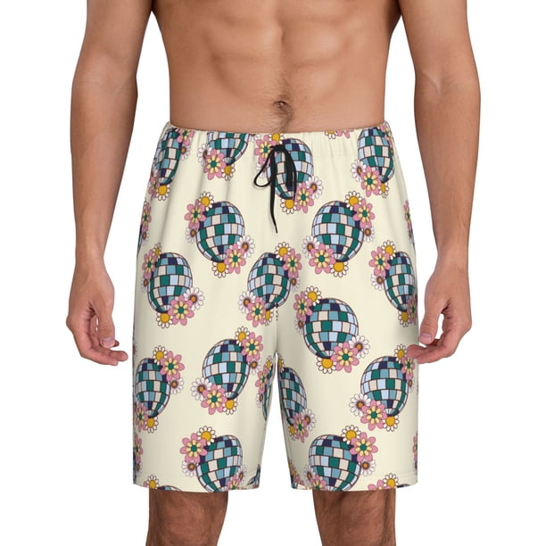 Balery 70s Disco Ball Pantalones cortos de pijama de punto de algodón para hombre con cinturilla y bolsillos-XX-Large
