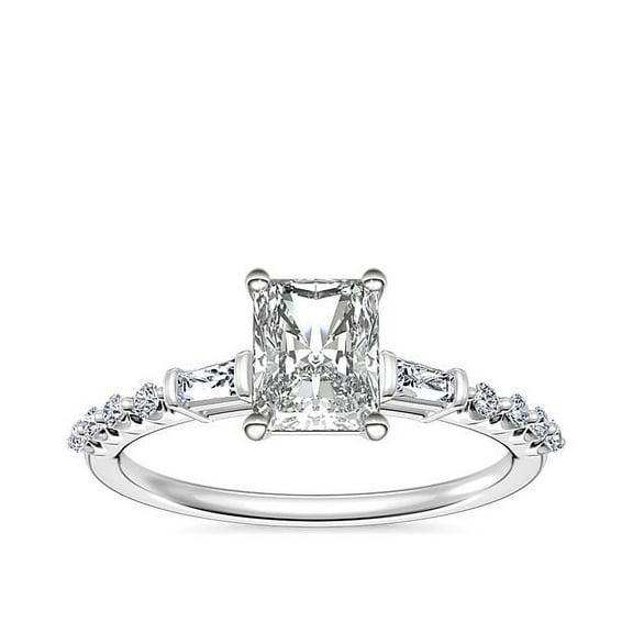 0.80 T.C.W Beautiful Solitaire with Accents Excellent Radiant Cut Natural Diamond Ring for Wedding and Anniversary in Solid 14K White Gold Size 7