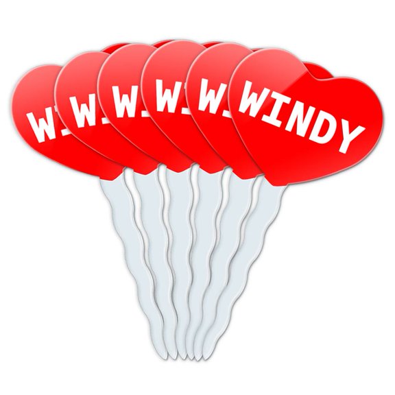 Windy Heart Love Cupcake Picks Toppers - Set of 6
