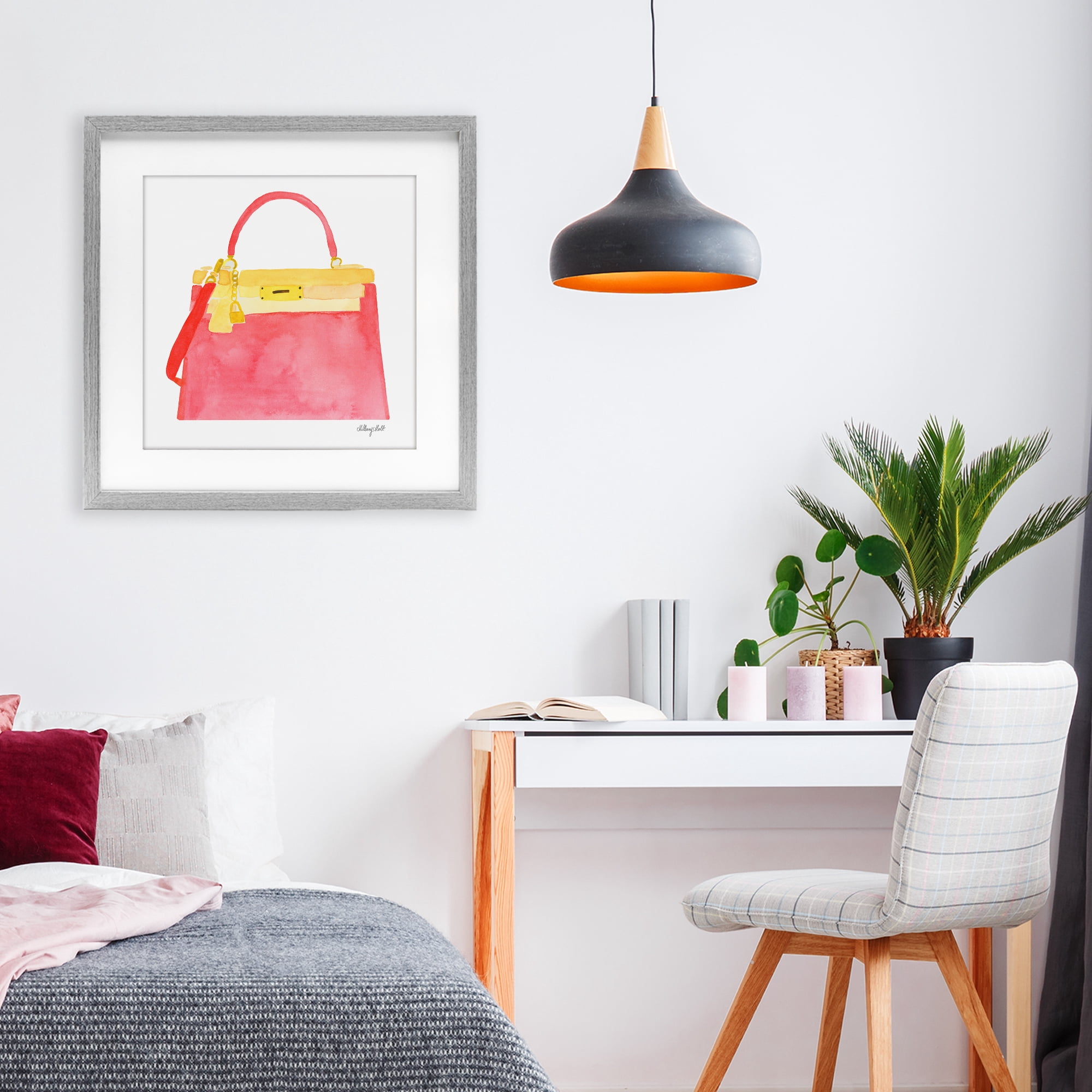 Stupell Industries Elegant Coral Handbag Gray Framed Print Under Glass, design by Hillary Holt