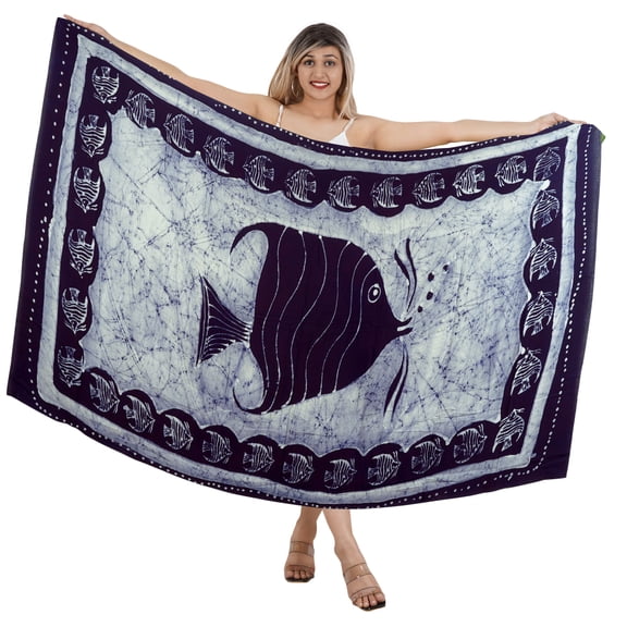 LA LEELA Women's Wrap Sarong Swimwear Cover up Wraps One Size Denim Fish