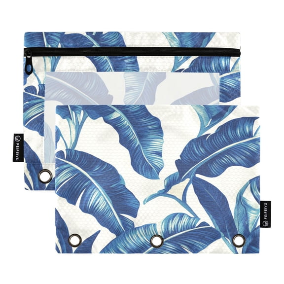 2 Pack 3 Ring Binder Pouch with Clear PVC Window Water Resistant Zipper Pencil Pouch Bold Banana Leaves Binder Pocket for Classroom Office Home Stationery Organization