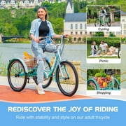 MOONCOOL Adult Tricycles, 3 Wheel Bikes for Adults, 24/26 inch 7 Speed Adult Trikes Bicycles Cruise Trike with Shopping Basket for Seniors, Women, Men