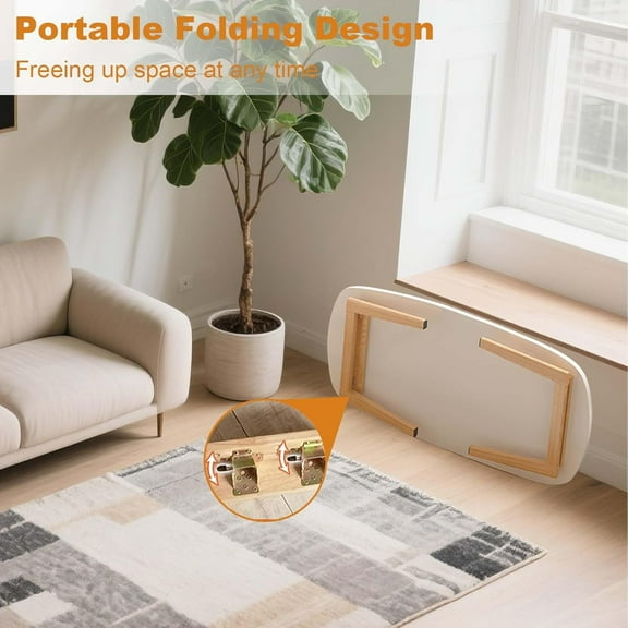 Historyli Foldable Coffee Table, 32Inch, Folding Floor Table, Minimalist, White