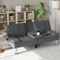thumbnail image 4 of Bonzy Home Futon Versatile Sofa Bed with Cup Holders USB Port Foldable 2-Seater Guest Bed for Living Room Gray, 4 of 8
