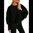 thumbnail image 1 of Sudadera Informal de Cuello Redondo para Mujer, -Otoño 2025, Larga, Abertura Lateral, Sudadera para Hacer Ejercicio. Negro M, 1 of 9