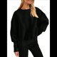 thumbnail image 1 of Sudadera Informal de Cuello Redondo para Mujer, -Otoño 2025, Larga, Abertura Lateral, Sudadera para Hacer Ejercicio. Negro S, 1 of 9