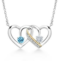 925 Silver and 10K Yellow Gold Swiss Blue Topaz and White Moissanite and White Lab Grown Diamond Interlocking Heart Pendant Necklace for Women (0.62 Cttw, November Birthstone, with 18 inch Chain)