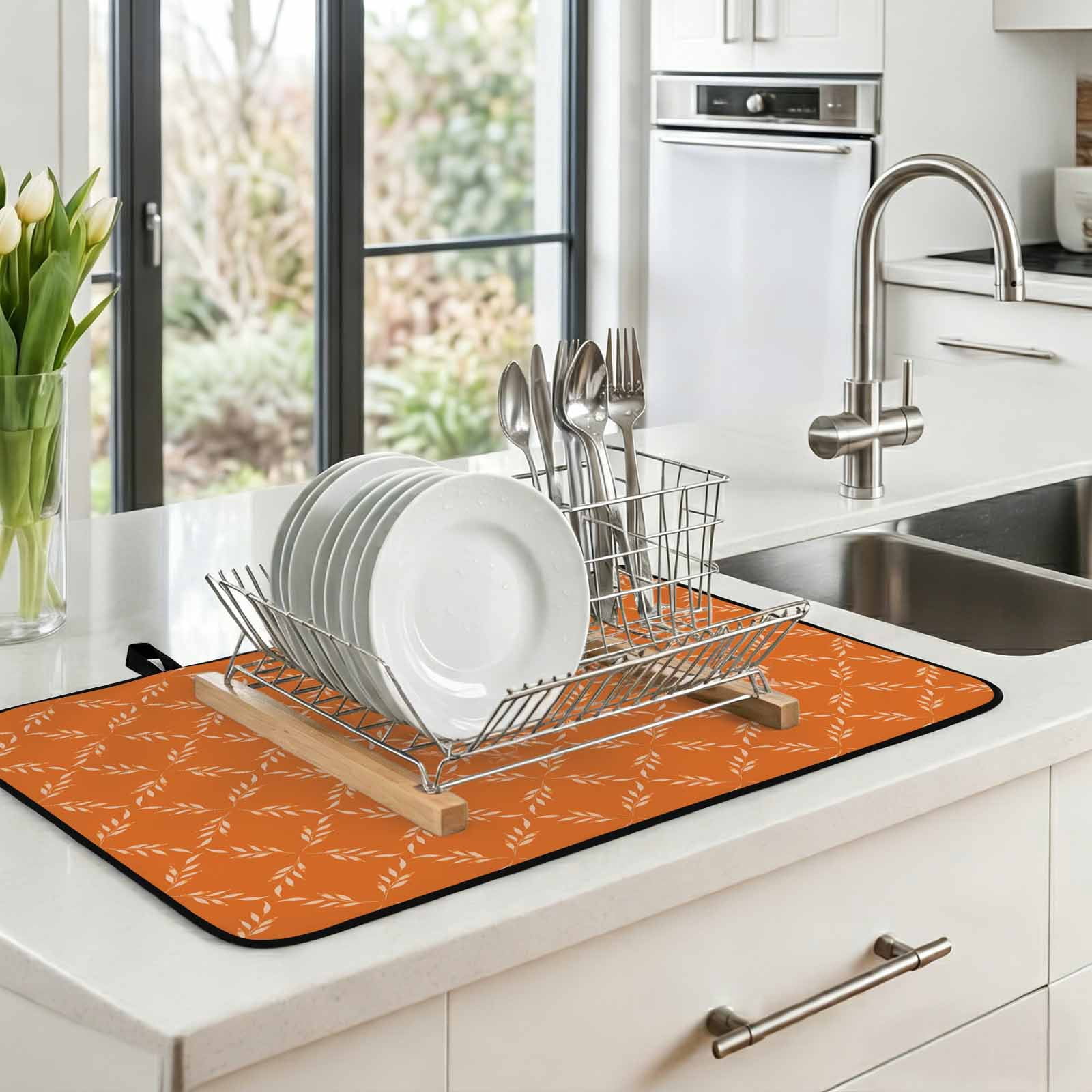 Orange Morocco Stove Top Cover for Electric Stove, Heat-proof & Non Slip Glass Top Stove Cover Protector, Geometric Leaf Diamond Lattice Abstract Kitchen Flat Cooktop Rubber Mat 24x21 Inches