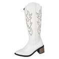 thumbnail image 6 of Wide Calf Knee High Cowboy Cowgirl Boots for Women Roman Casual Leather Pointed Stacked Mid Heel Western Riding Tall Boots White Size 8, 6 of 8