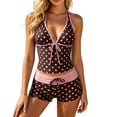 thumbnail image 2 of Y2k Vintage 2 Pieces Bikini Set Coquette Halter Tankini Top with Shorts Whimsy Polka Dot Beach Swimsuit Vacation Outfit Pink M, 2 of 6