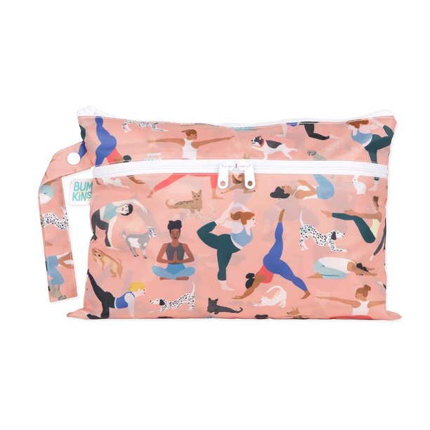 Waterproof Wet Bag for Baby, Travel, Swim Suit, Cloth Diapers, Pump Parts, Pool, Beach, Gym Clothes, Toiletry, Hook to Stroller, Daycare, Zipper Reusable Wetdry Packing Pouch, Beige Check