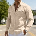 thumbnail image 6 of DeHolifer Cotton Linen Shirts for Men Button Up Shirts Long Sleeve Casual Work Shirt Lightweight Comfy Tops with Pockets Khaki L, 6 of 7
