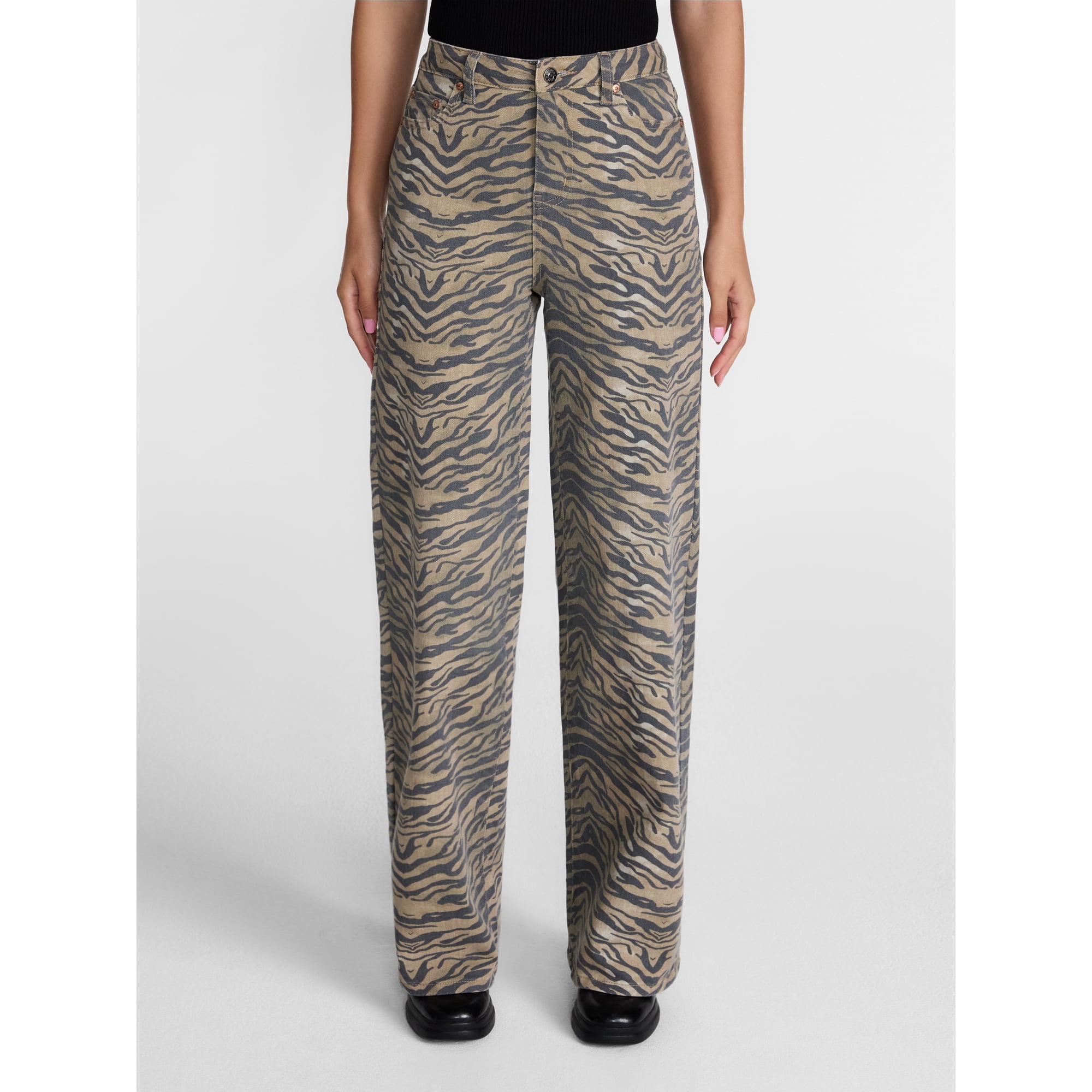 Madden NYC Women's Zebra Print 90's Jeans, 32" Inseam, Sizes 00-18