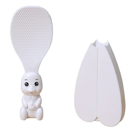 

Eastshop Rice Spoon Food Grade Non-stick Standing Type Easy to Clean Kitchen Cartoon Rabbit Shape Rice Spatula with Cover Daily Use