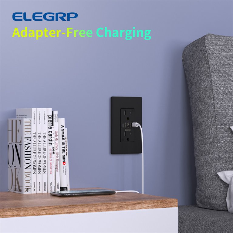 ELEGRP USB Outlets Receptacles, 3-Port USB C Wall Outlet, 30W 6.0A USB Electrical  Outlet