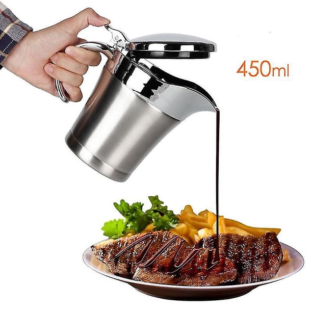 Salsera Termo Con Tapa Abatible, 450ml, Acero Inoxidable, Plata