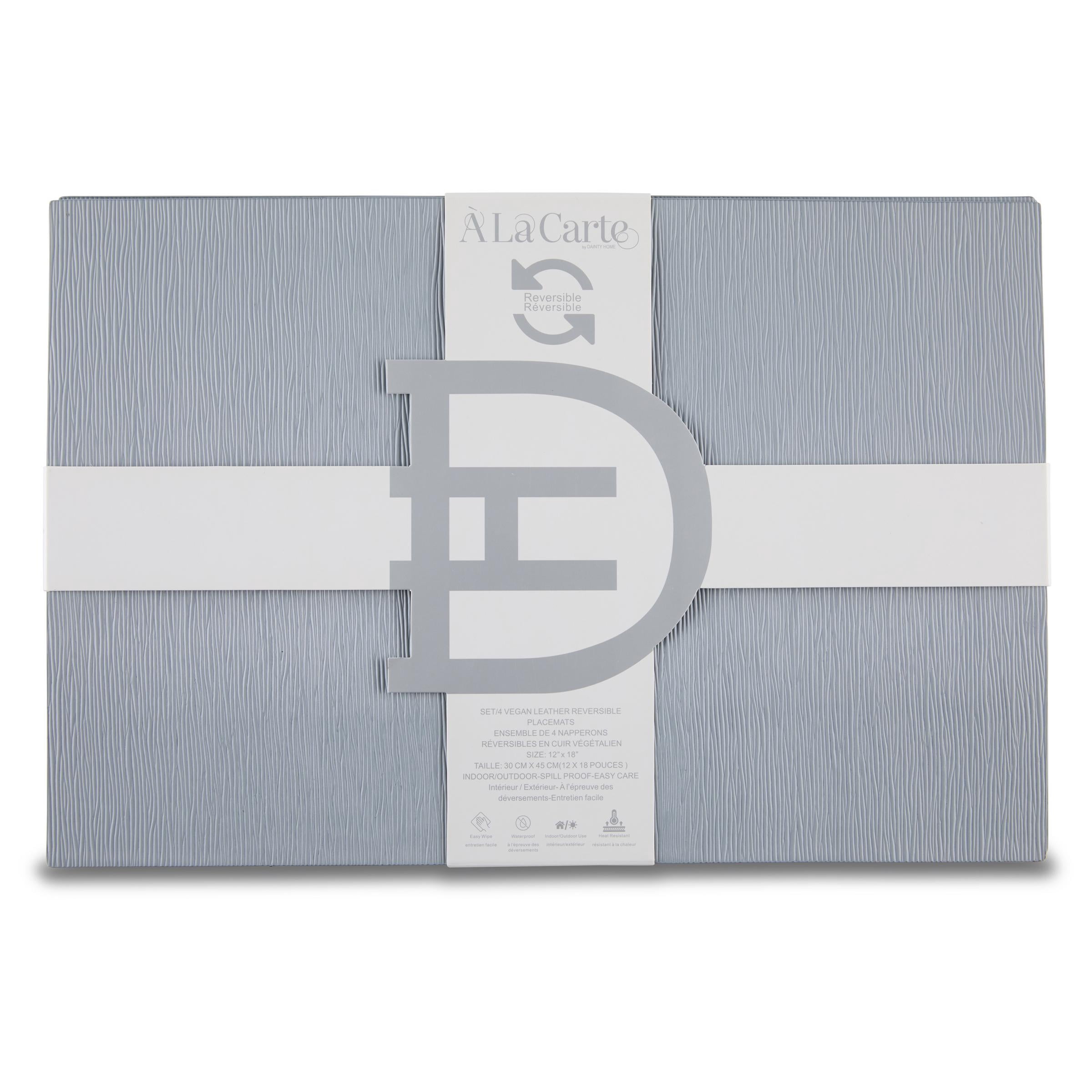 Ala Carte by Dainty Home Ridges Textured Faux Leather Placemats – Set of 4, Reversible, Non-Slip, Washable, Heat & Tear Resistant – 12x18 in Dining Table Mats