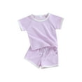 thumbnail image 2 of Elippeo Baby Tollder Girl Summer Set 6M 12M 18M 24M 3Y Round Neck Short Sleeve Contrast Trim Tops + Elastic Waist Shorts with Pocket 2 Piece Outfits, 2 of 10