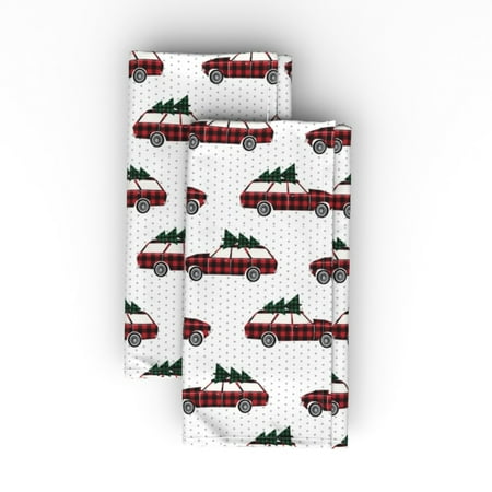 

Linen Cotton Canvas Dinner Napkins (Set of 2) - Christmas Wagon Red Green Plaid Plaids Trees Car Tree Holiday Winter Print Cloth Dinner Napkins by Spoonflower