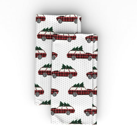 

Linen Cotton Canvas Dinner Napkins (Set of 2) - Christmas Wagon Red Green Plaid Plaids Trees Car Tree Holiday Winter Print Cloth Dinner Napkins by Spoonflower