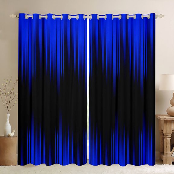 Abstract Ombre Curtains 30%-50% Blackout Royal Blue Black Curtains & Drapes Bedroom,Gradient Geometry Striped Window Curtains,Geometric Stripes Window Treatments