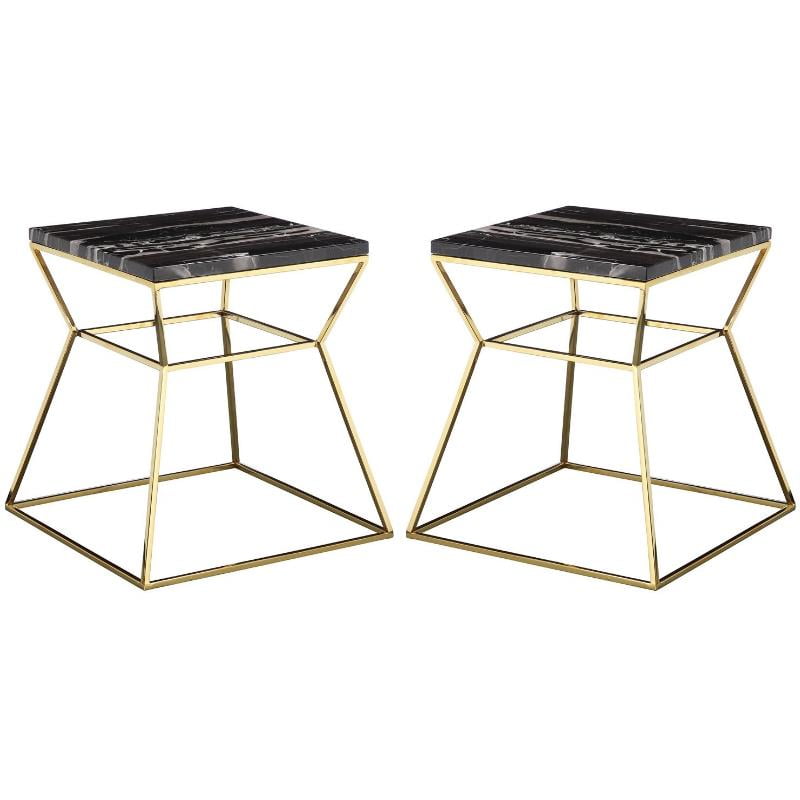 Home Square Geo Modern Marble & Steel Side Table in Black & Gold Set
