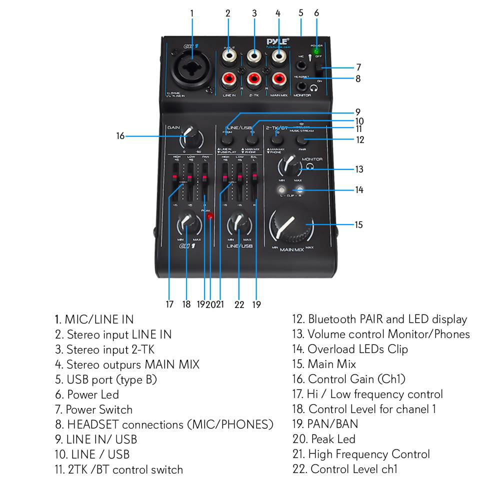 PYLE PAD30MXUBT - Bluetooth 3-Channel Mixer DJ Controller Audio 