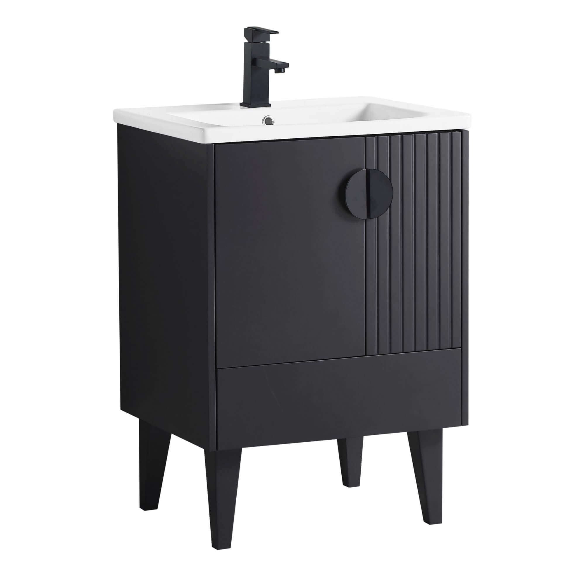 Venezian Collection - 24" Single Black Bathroom Vanity, - Black Handles ...