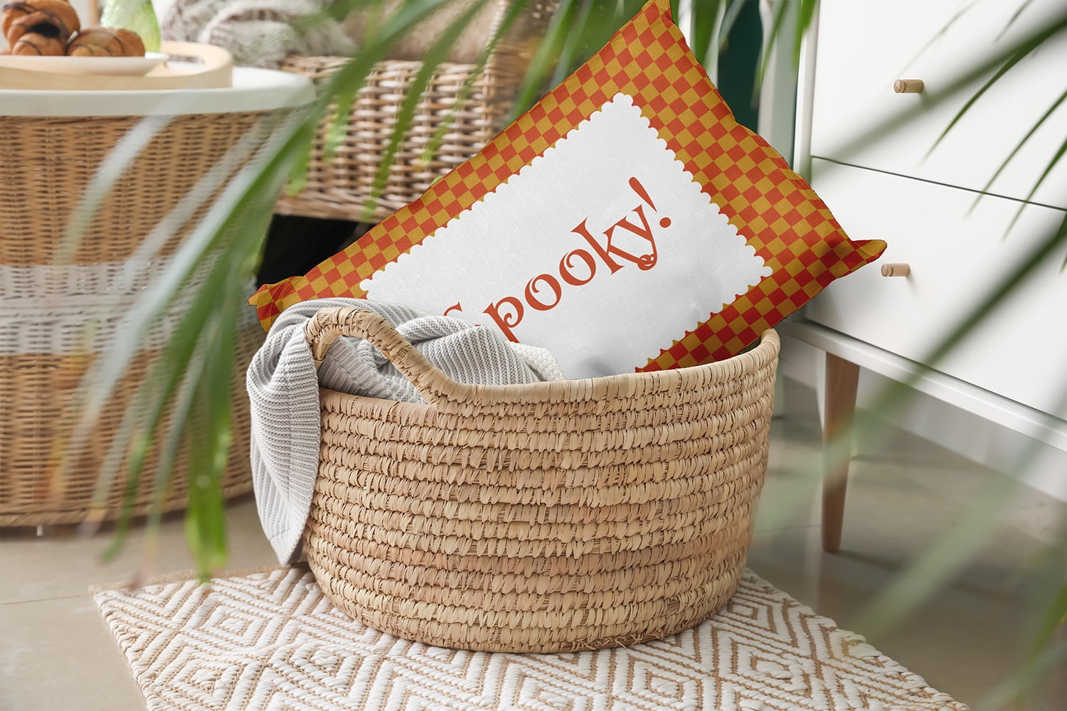 20" x 14" Simply Daisy Halloween Spooky Checks Polyester Indoor/Outdoor Pillow, Rust Qty 1