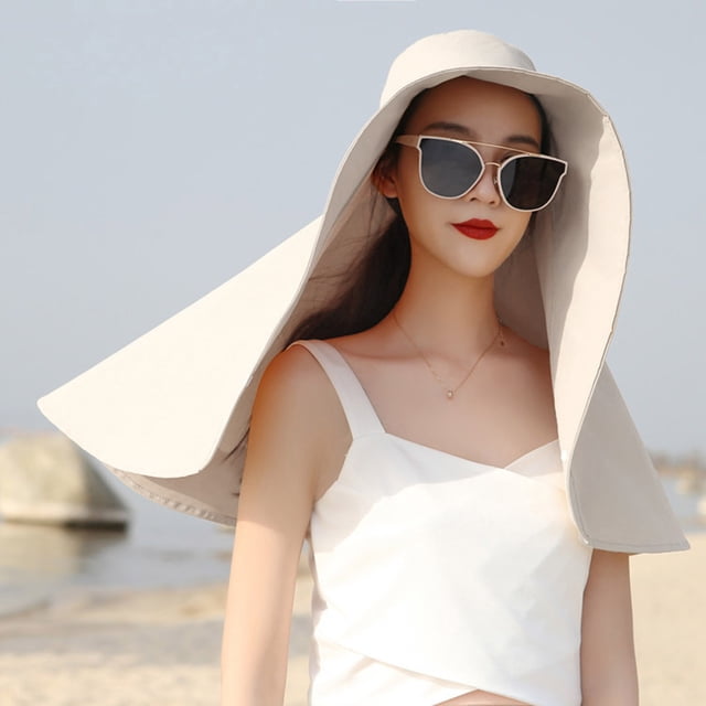 Chapeau Seau à Grand Bord pour Femmes Protection Solaire Couleur Unie