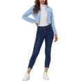 thumbnail image 2 of INSPIRE CHIC Women's Turn Down Collar Faux Suede Cropped Moto Jacket XS Light Blue, 2 of 6