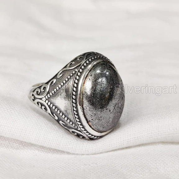 Hematite Mans Ring, Natural Hematite Mens Ring, Unisex Ring, Silver Jewelry, 925 Silver Ring, Birthday Gift, Heavy Men Ring, Arabic Design, Ottoman Style Ring, Christmas, Turkey Mens Signet Ring