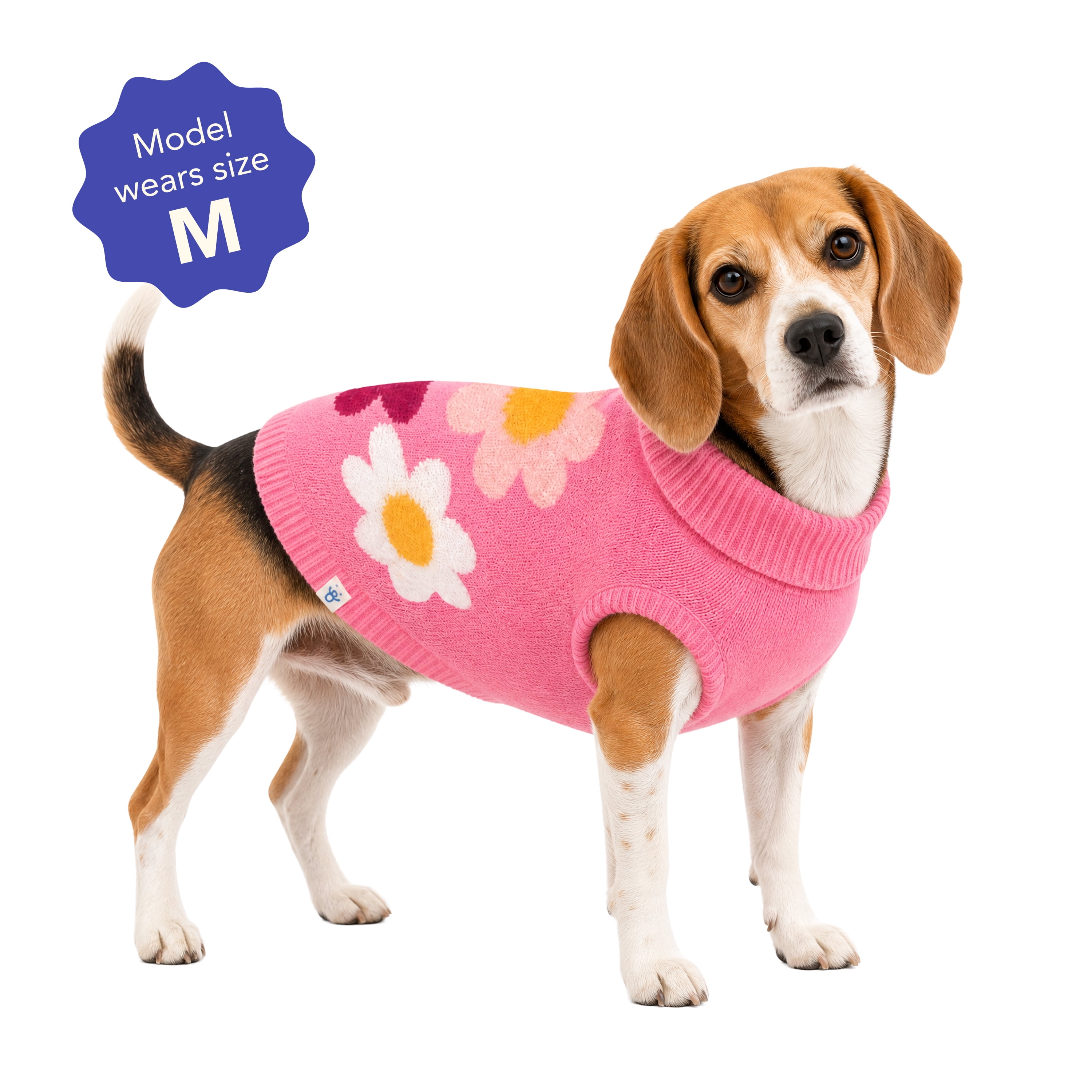 Oodles Fabulous Flowers Fall Turtleneck Dog Sweater, Pink, Medium