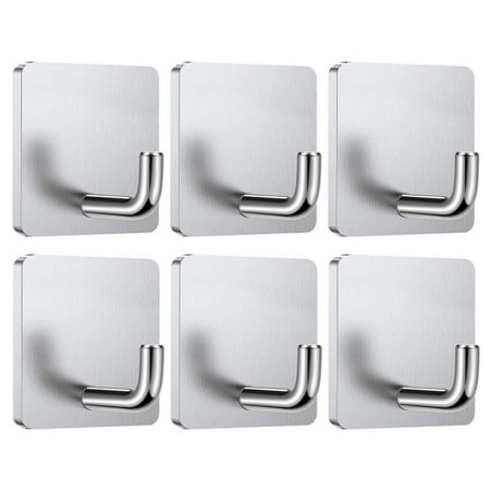 

Skycarper 6PCS Heavy Duty Adhesive Hooks Wall Hooks Waterproof Stainless Steel Nail Free Adhesive Hooks for Kitchen Bathroom (Silver)
