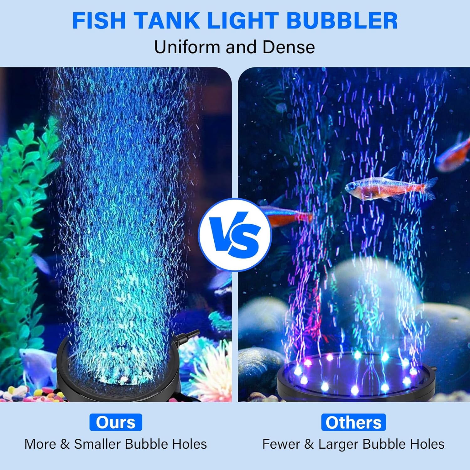 Aquarium Light with Timer for Fish Tank,LED Fish Tank Bubbler Stone Disk Light, Aquarium Oxygenation Kit, Submersible Fish Tank Decorations Accessories for Fish Tank Decoration, Turtle Fish Tank Deco