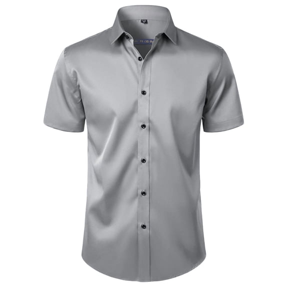 VgaVtl Turn Down Collar Mens Short Sleeve Dress Shirts Summer Tops for Men Solid Business Button Slim Shirts