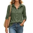 thumbnail image 3 of CBASIHI Womens Cotton Linen Button Down Shirts- Collared Loose Fit Long Sleeve Casual Lightweight Fall Tops Army Green Size M, 3 of 9