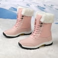 thumbnail image 4 of Hiking Snow Boots for Women Waterproof High Top Lace up Thickened Warm Plush Lace up Winter Outdoor Antislip Mid Calf Booties Pink Size 9.5, 4 of 7