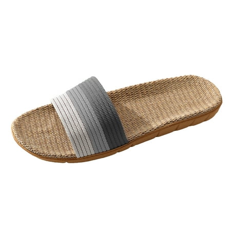

nsendm Mens Slippers Size 16 Wide Mens Big And Tall Men Couples Linen Slip On Stripe Flat Mens House Slippers Size 10 Shoes Grey 11